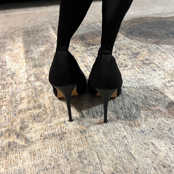 Black Pointed-Toe Mid Calf Sock Boots - Picture 4 of 8